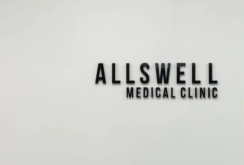 Allswell Medical Clinic 3D acrylic signage showing clinic name in a clean and modern style