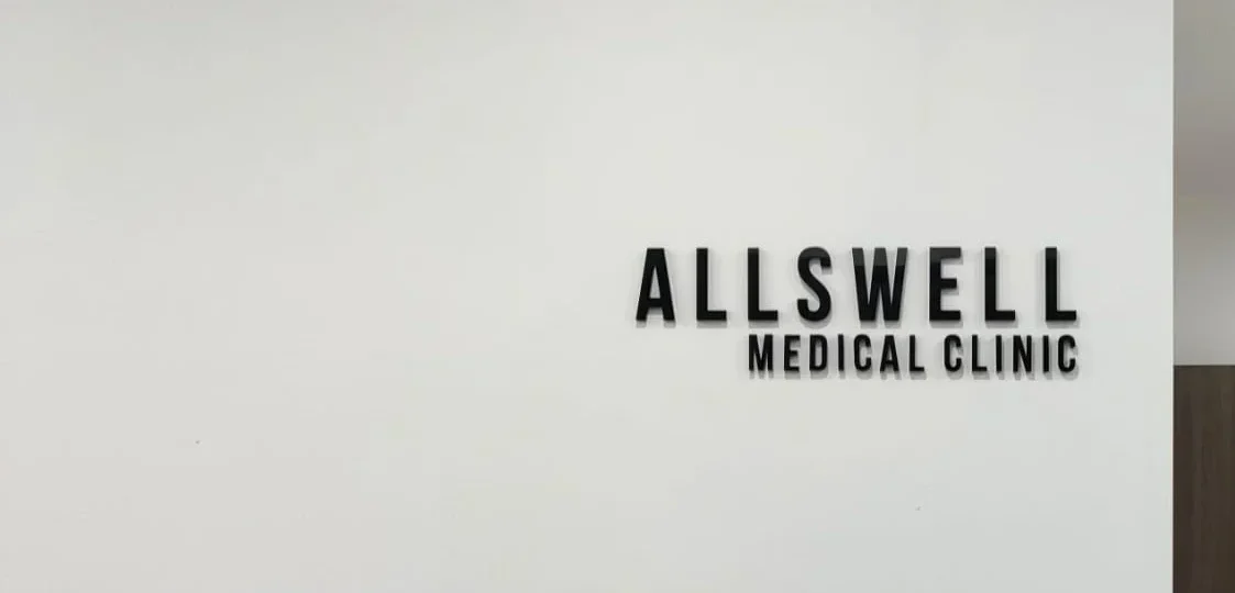 Allswell Medical Clinic 3D acrylic signage showing clinic name in a clean and modern style