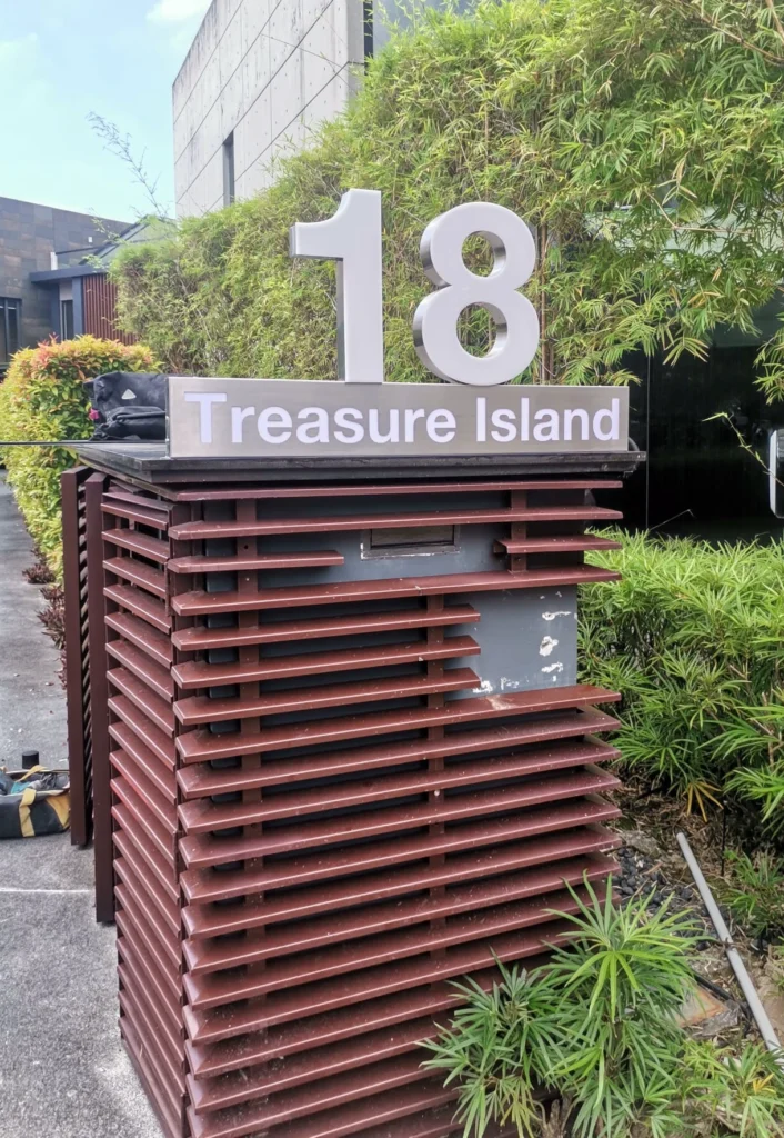 House signage box-up design at 18 Treasure Island with clean modern finish