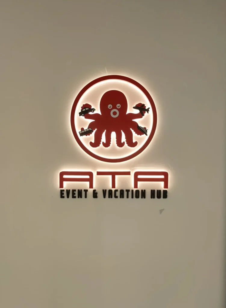 Back-Lit halo-effect signage for ATA EVENT & VACATION HUB